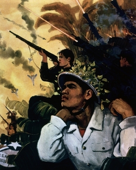Plakát Vietkongu z prvního roku války.