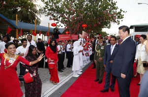 Čínský prezident na návštěvě Malediv.