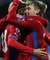 Čeští fotbalisté překopali Island 2:1. Na snímku Krejčí v euforii objímá spoluhráče Plašila.