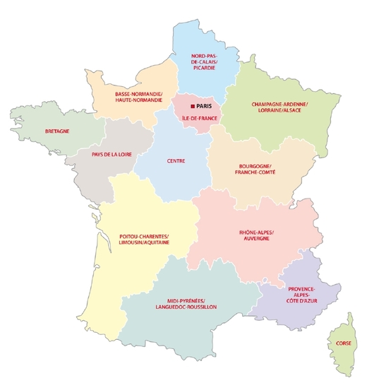 Nová podoba regionů Francie.