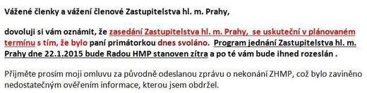 Zpráva o konání lednového pražského zastupitelstva.