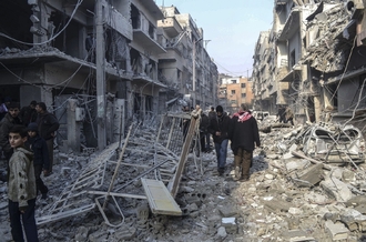 Město Duma po bombardování syrskými vládními jednotkami.