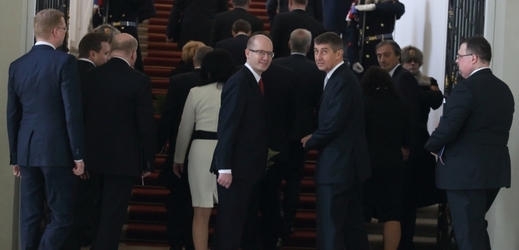 Bohuslav Sobotka a Andrej Babiš při jmenování vlády.
