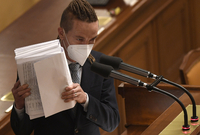 Poslanec a předseda Pirátů Ivan Bartoš vystoupil 12. května 2021 na mimořádné schůzi Sněmovny ke schvalování nového stavebního zákona.